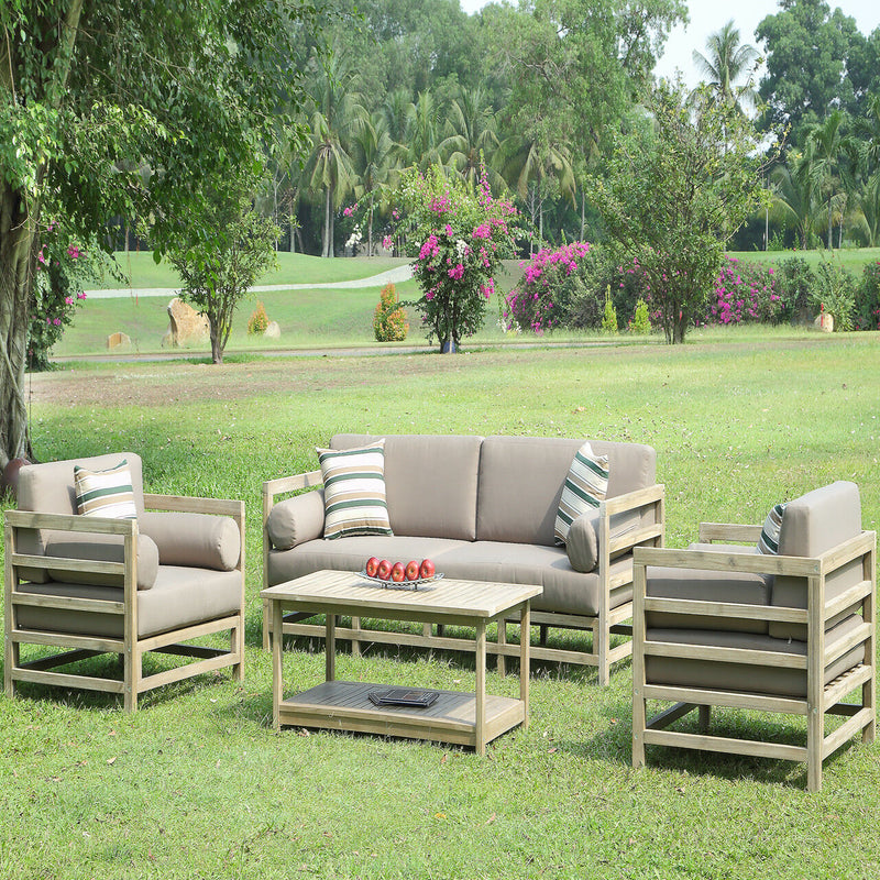 Grand Haven 4-Piece Acacia Wood Outdoor Patio Sofa Set With Table - Model