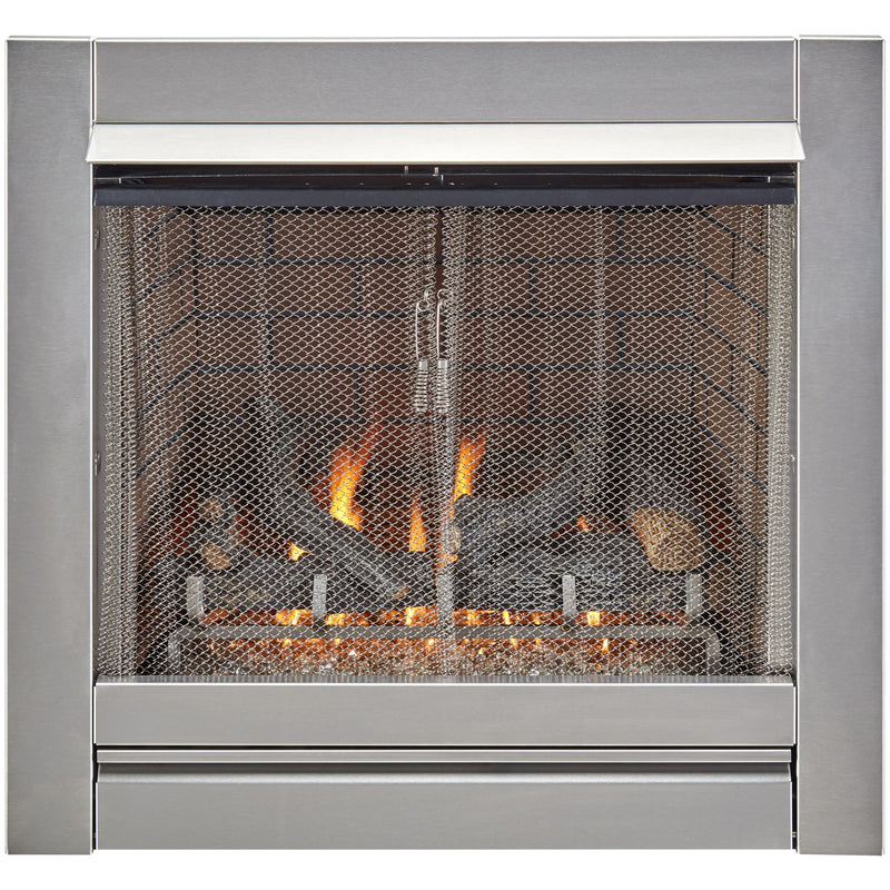 Bluegrass Living Outdoor Fireplace Insert With Concrete Log Set and Sandstone Brick Fiber Liner - Model