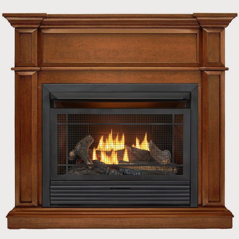 Duluth Forge Dual Fuel Ventless Gas Fireplace With Mantel - 26,000 BTU, T-Stat Control, Apple Spice Finish - Model DFS-300T-3AS