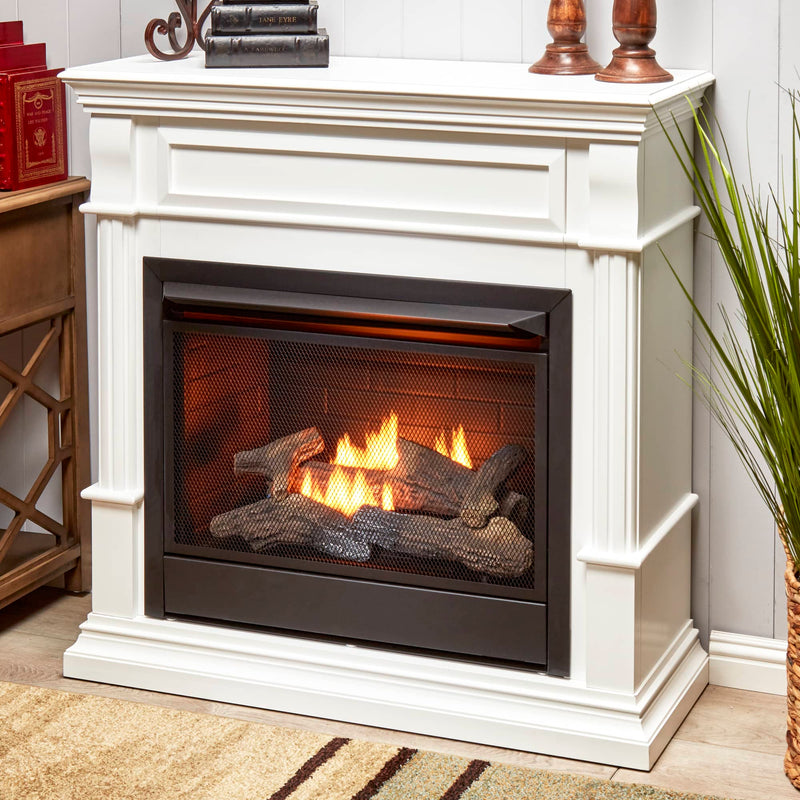 Duluth Forge Dual Fuel Ventless Gas Fireplace With Mantel - 26,000 BTU, T-Stat Control, Antique White Finish - Model