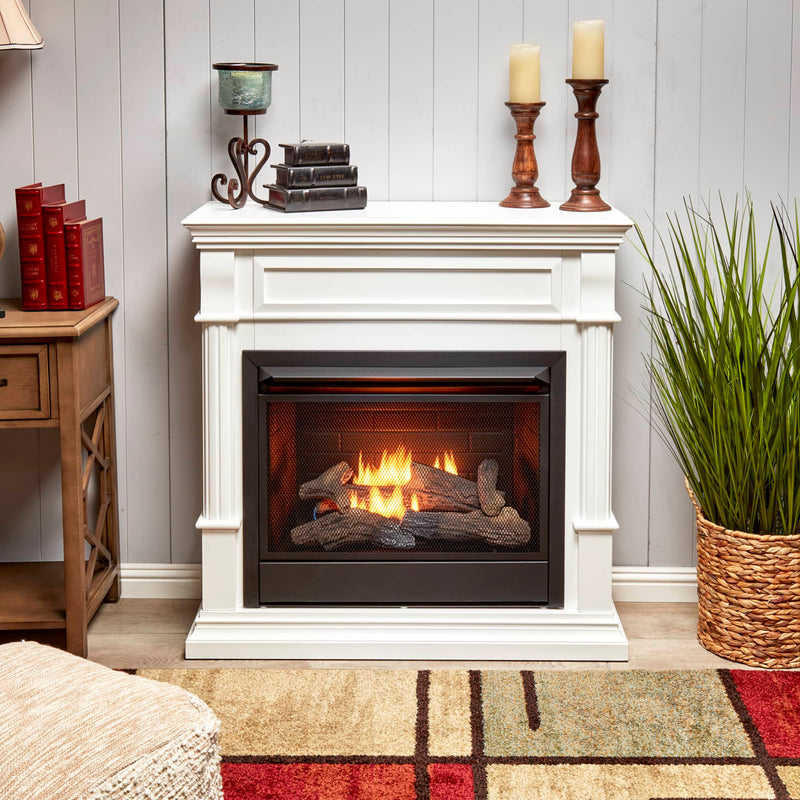 Duluth Forge Dual Fuel Ventless Gas Fireplace With Mantel - 26,000 BTU, T-Stat Control, Antique White Finish - Model