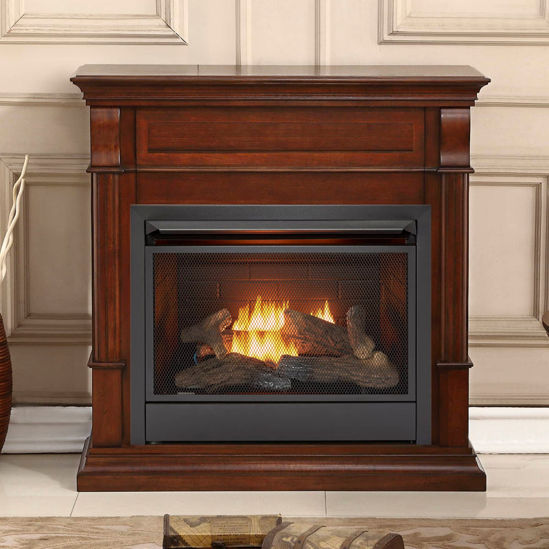 Duluth Forge Dual Fuel Ventless Gas Fireplace With Mantel - 26,000 BTU, Remote Control, Auburn Cherry Finish - Model