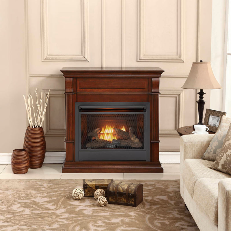 Duluth Forge Dual Fuel Ventless Gas Fireplace With Mantel - 26,000 BTU, Remote Control, Auburn Cherry Finish - Model