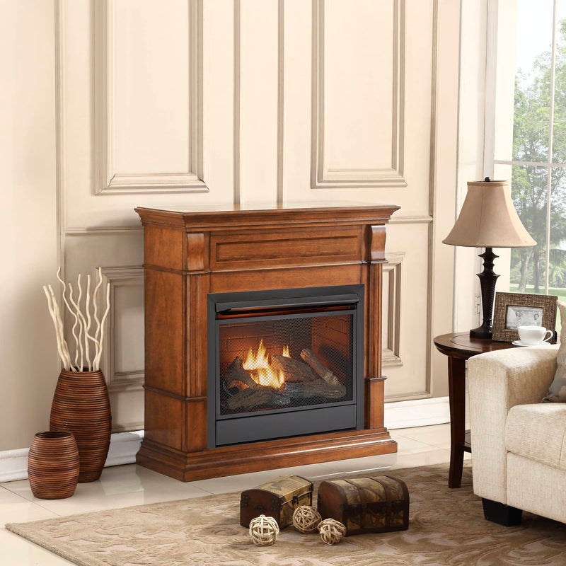 Duluth Forge Dual Fuel Ventless Gas Fireplace With Mantel - 26,000 BTU, T-Stat Control, Apple Spice Finish - Model DFS-300T-3AS