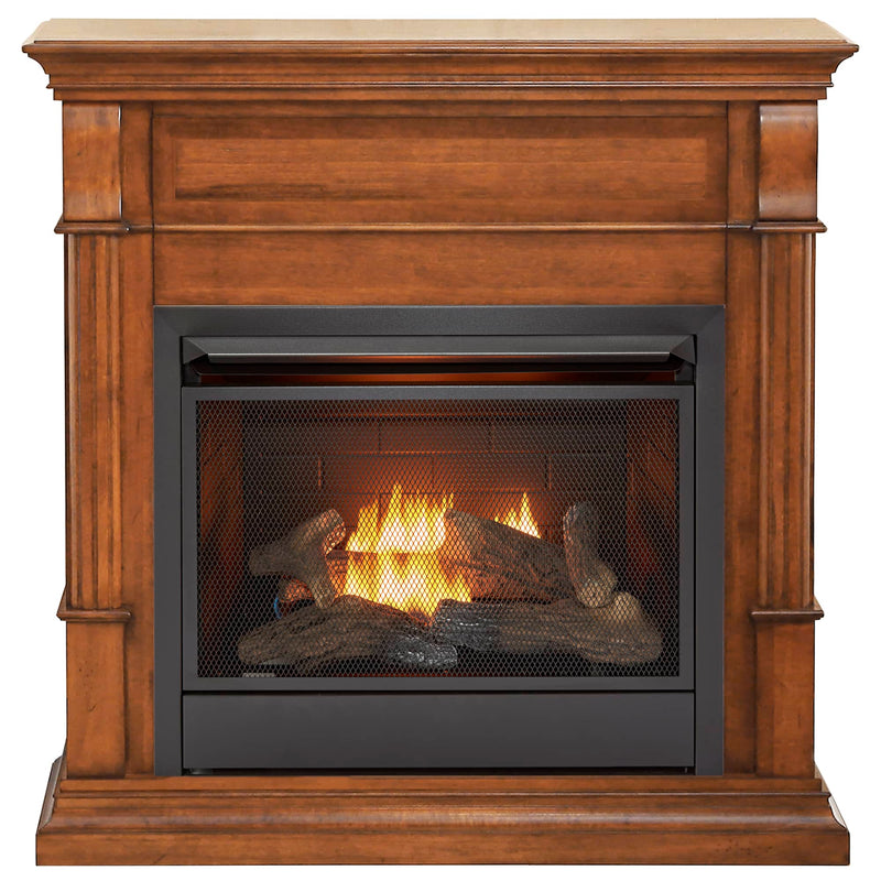 Duluth Forge Dual Fuel Ventless Gas Fireplace With Mantel - 26,000 BTU, T-Stat Control, Apple Spice Finish - Model DFS-300T-3AS