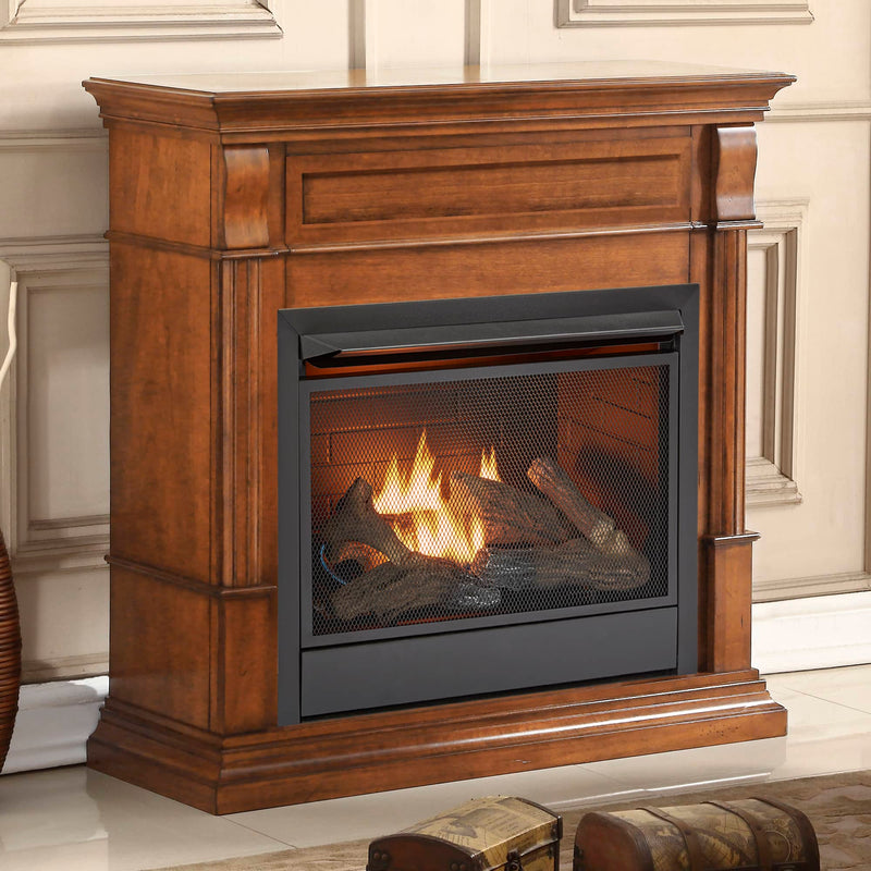 Duluth Forge Dual Fuel Ventless Gas Fireplace With Mantel - 26,000 BTU, Remote Control, Apple Spice Finish - Model