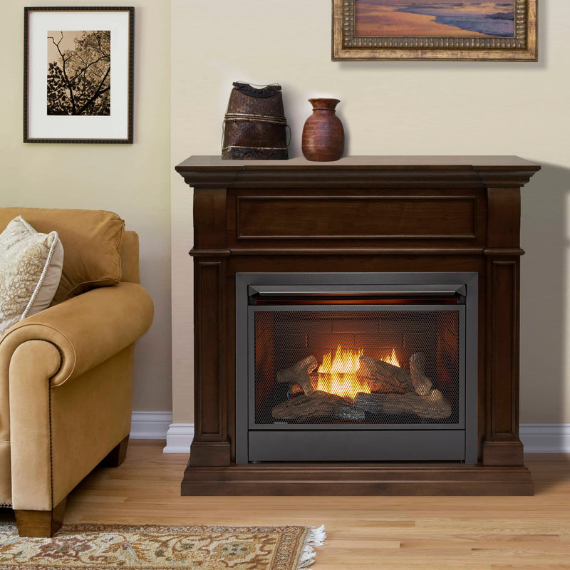 Duluth Forge Dual Fuel Ventless Gas Fireplace With Mantel - 26,000 BTU, T-Stat Control, Walnut Finish - Model