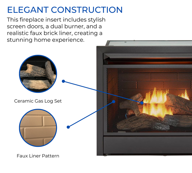 Duluth Forge Dual Fuel Ventless Gas Fireplace Insert - 26,000 BTU, Remote Control - Model