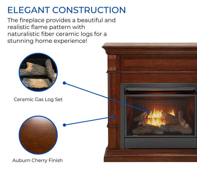 Duluth Forge Dual Fuel Ventless Gas Fireplace With Mantel - 26,000 BTU, Remote Control, Auburn Cherry Finish - Model