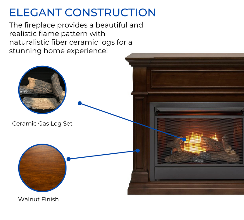 Duluth Forge Dual Fuel Ventless Gas Fireplace With Mantel - 26,000 BTU, Remote Control, Walnut Finish - Model