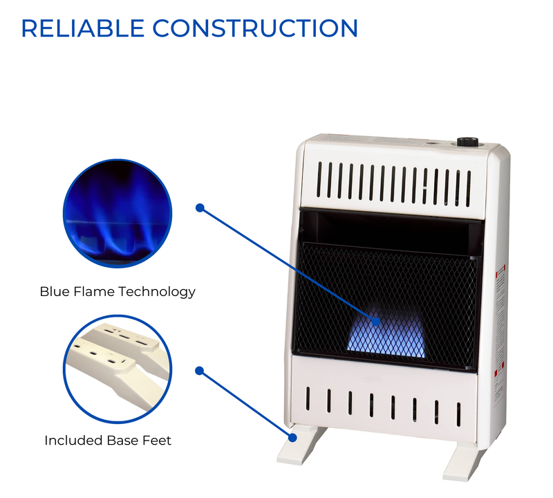 ProCom Heating Liquid Propane Ventless Blue Flame Heater With Base Feet - 10,000 BTU, Manual Control - Model