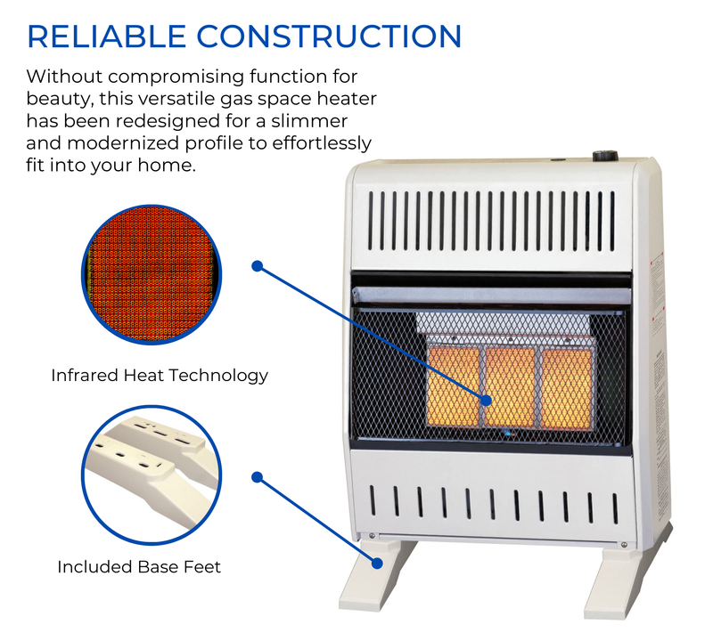 ProCom Heating Natural Gas Ventless Infrared Plaque Heater With Base Feet - 18,000 BTU, Manual Control - Model