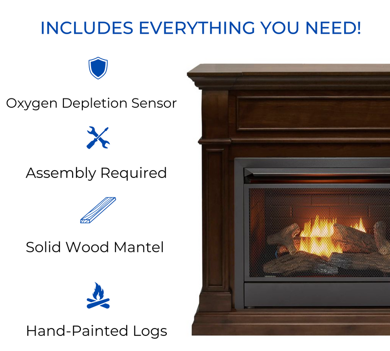 Duluth Forge Dual Fuel Ventless Gas Fireplace With Mantel - 26,000 BTU, T-Stat Control, Walnut Finish - Model