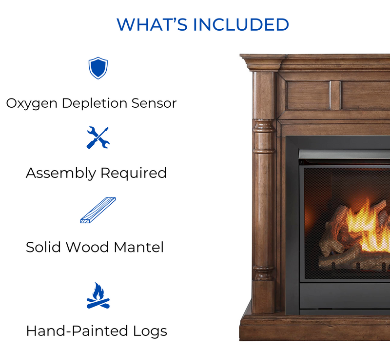 Duluth Forge Full Size Dual Fuel Ventless Gas Fireplace With Mantel - 32,000 BTU, Remote Control, Walnut Finish - Model