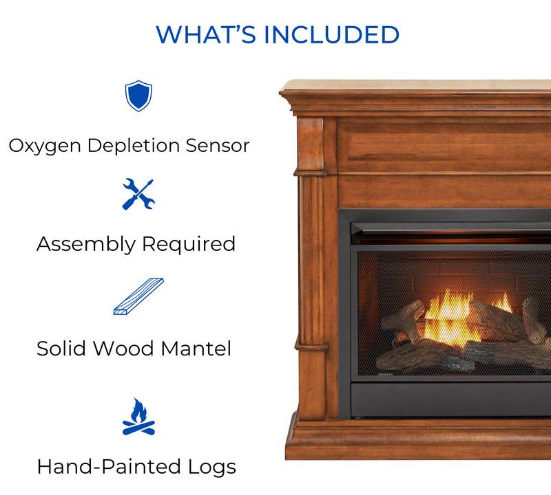 Duluth Forge Dual Fuel Ventless Gas Fireplace With Mantel - 26,000 BTU, Remote Control, Apple Spice Finish - Model