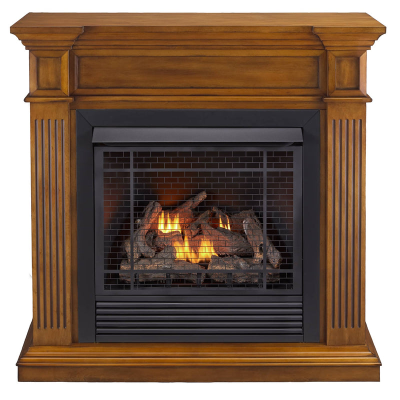 Duluth Forge Dual Fuel Ventless Gas Fireplace With Jefferson Series Mantel - 32,000 BTU, Remote Control, Medium Maple Finish - Model