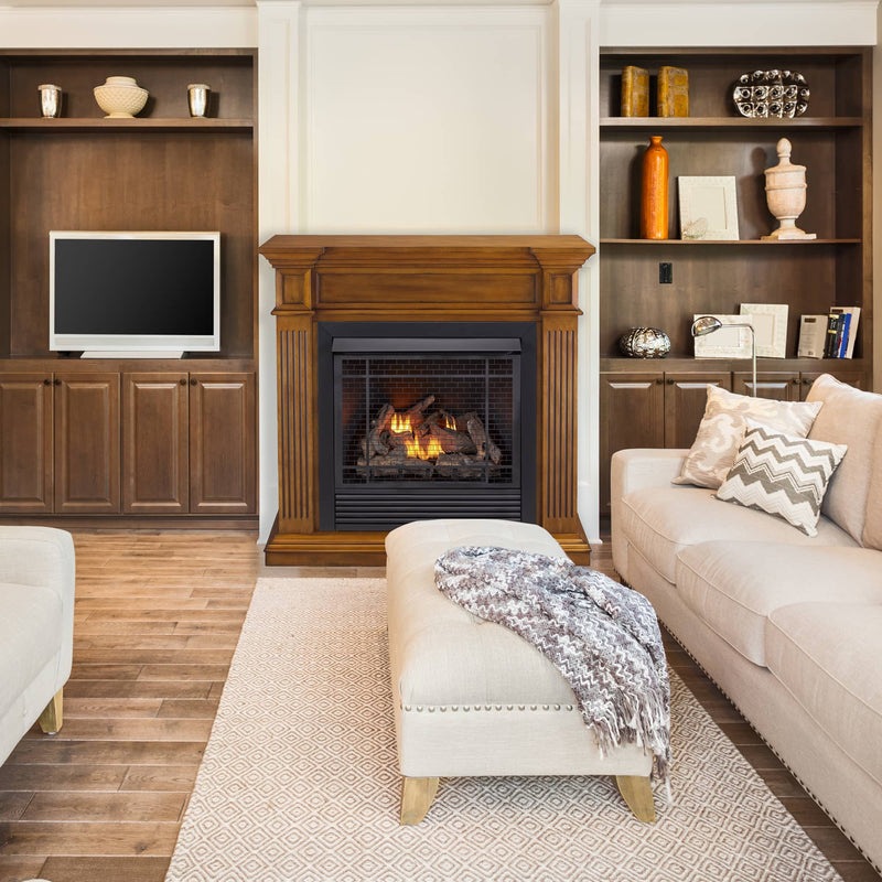 Duluth Forge Dual Fuel Ventless Gas Fireplace With Jefferson Series Mantel - 32,000 BTU, Remote Control, Medium Maple Finish - Model