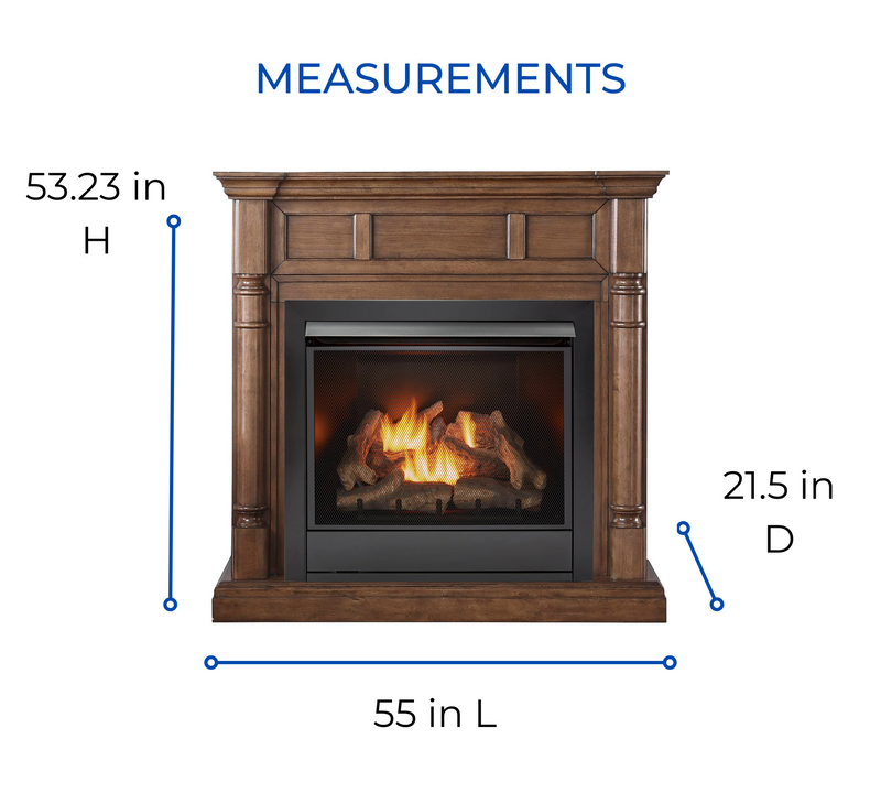 Duluth Forge Full Size Dual Fuel Ventless Gas Fireplace With Mantel - 32,000 BTU, Remote Control, Walnut Finish - Model