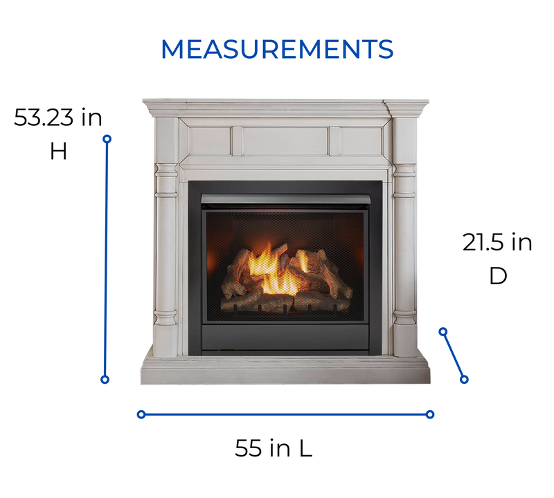 Duluth Forge Full Size Dual Fuel Ventless Gas Fireplace With Mantel - 32,000 BTU, Remote Control, Antique White Finish - Model