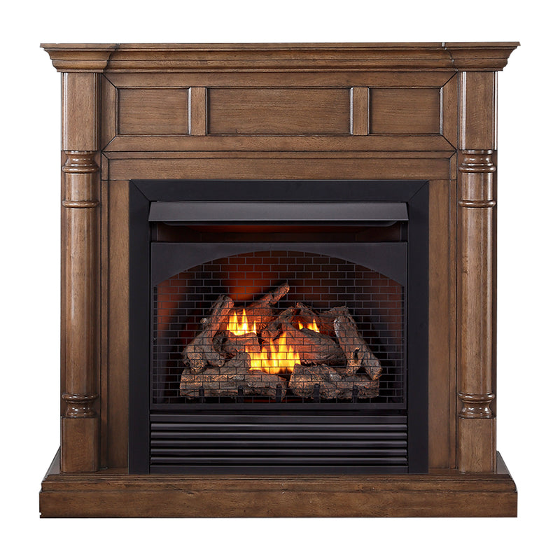 ProCom Full Size Dual Fuel Ventless Gas Fireplace With Mantel - 32,000 BTU, Remote Control, Walnut Finish - Model