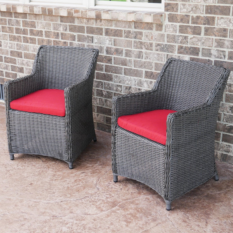 Sea Island Wicker Patio Lounge Chair Set With Red Cushion - Set of 2 - Model