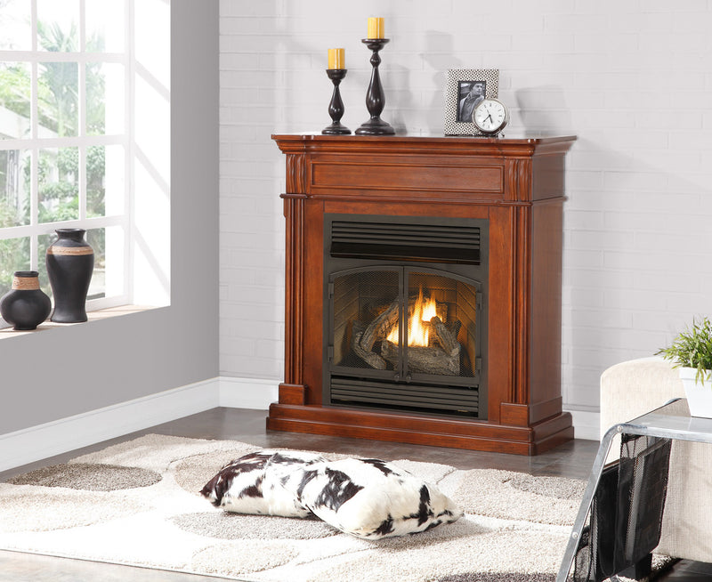 Duluth Forge Dual Fuel Ventless Gas Fireplace With Mantel - 32,000 BTU, Remote Control, Autumn Spice Finish - Model