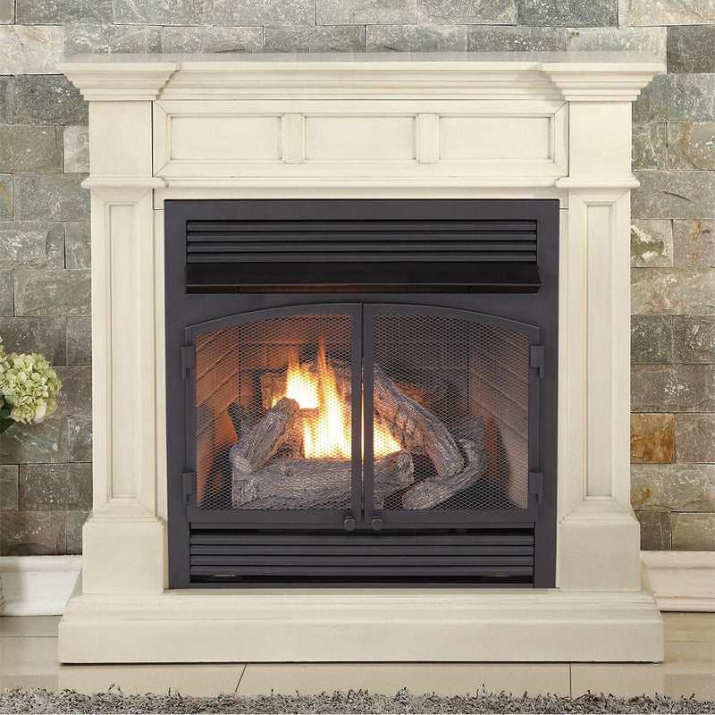 Duluth Forge Dual Fuel Ventless Gas Fireplace With Mantel - 32,000 BTU, Remote Control, Antique White Finish - Model