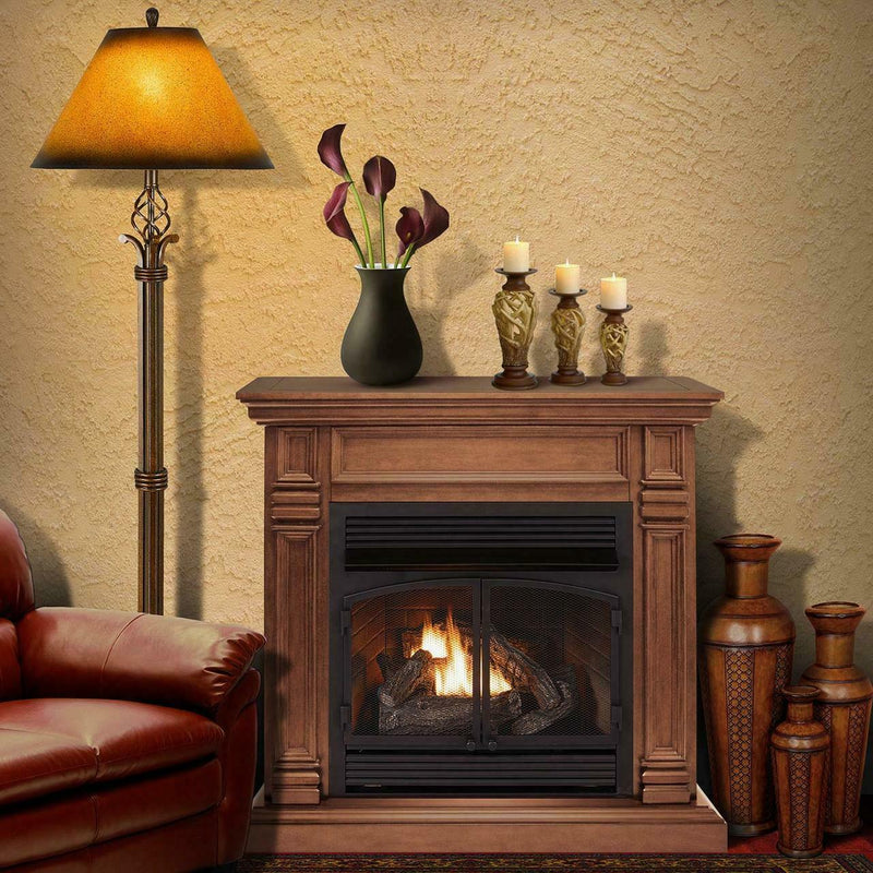 Duluth Forge Dual Fuel Ventless Gas Fireplace With Mantel - 32,000 BTU, T-Stat Control, Toasted Almond Finish - Model