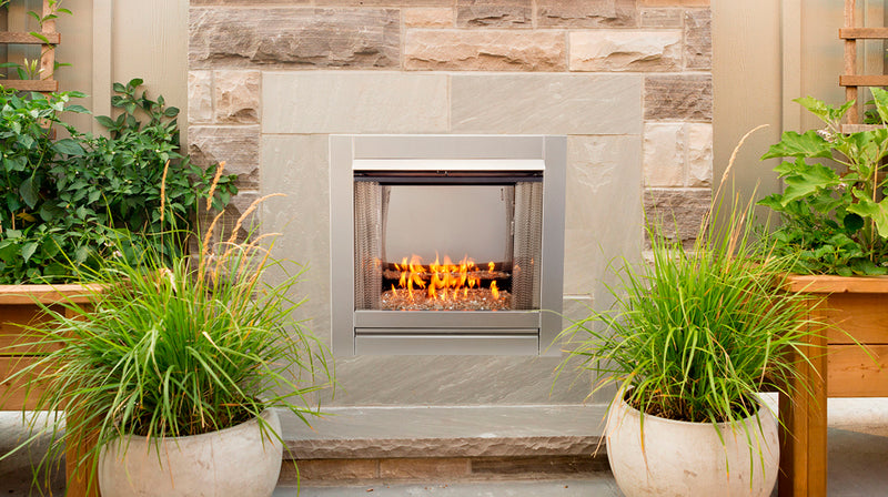 Bluegrass Living Vent-Free Stainless Outdoor Gas Fireplace Insert With Crystal Fire Glass Media - 24,000 BTU - Model
