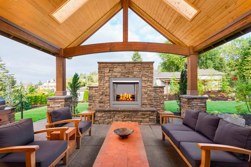 Bluegrass Living Vent-Free Stainless Outdoor Gas Fireplace Insert With Copper Fire Glass Media - 24,000 BTU - Model