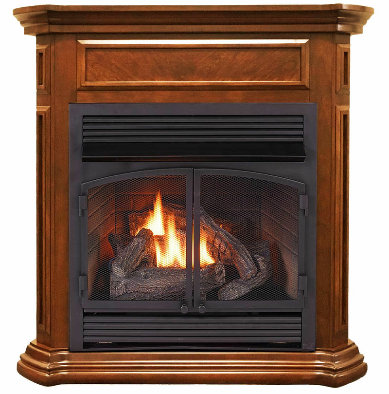 Duluth Forge Dual Fuel Ventless Gas Fireplace With Mantel - 32,000 BTU, Remote Control, Apple Spice Finish - Model