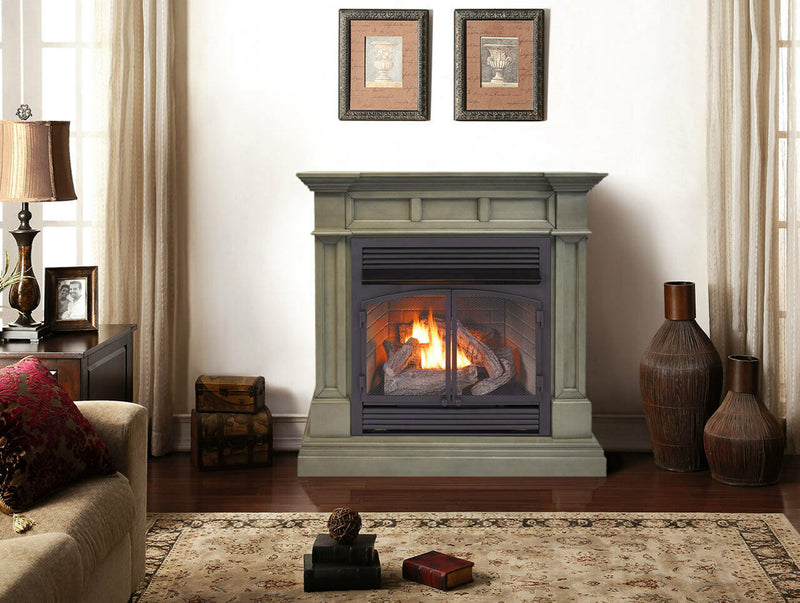 Duluth Forge Dual Fuel Ventless Gas Fireplace With Mantel - 32,000 BTU, T-Stat Control, Slate Gray Finish - Model