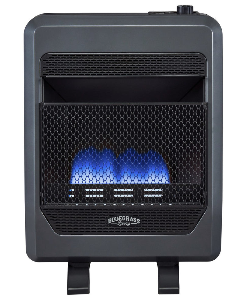 Bluegrass Living Propane Gas Vent Free Blue Flame Gas Space Heater With Blower and Base Feet - 20,000 BTU, T-Stat Control - Model