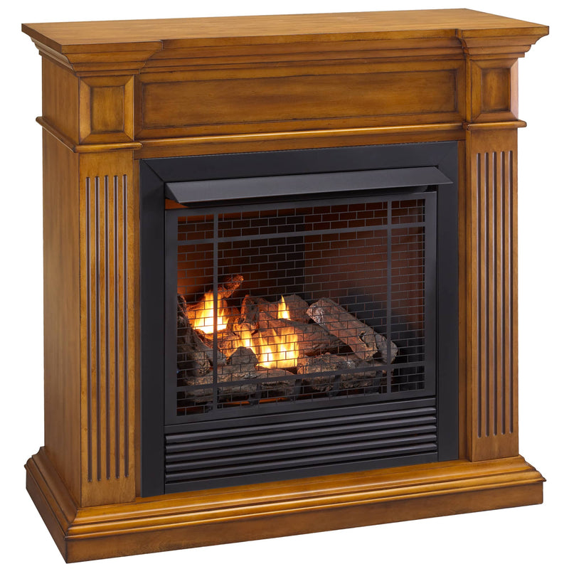 Duluth Forge Dual Fuel Ventless Gas Fireplace With Jefferson Series Mantel - 32,000 BTU, Remote Control, Medium Maple Finish - Model