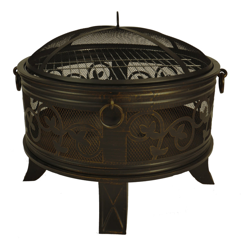 Bluegrass Living 26 Inch Steel Deep Bowl Fire Pit with Cooking Grid, Weather Cover, Spark Screen, and Poker - Model