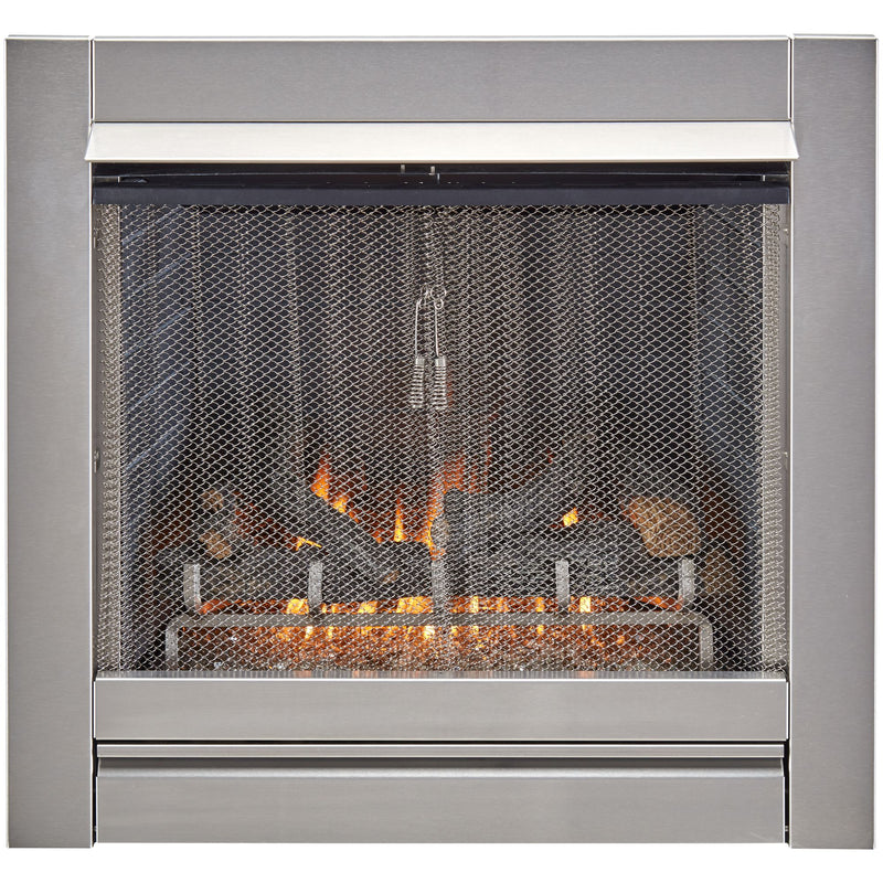 Bluegrass Living Outdoor Fireplace Insert With Concrete Log Set and Slate Gray Brick Fiber Liner - Model
