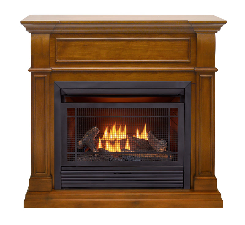Duluth Forge Dual Fuel Ventless Gas Fireplace With Mantel - 26,000 BTU, T-Stat Control, Apple Spice Finish - Model