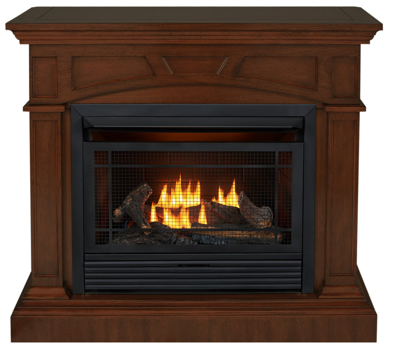 Duluth Forge Dual Fuel Ventless Gas Fireplace With Mantel - 26,000 BTU, T-Stat Control, Heritage Cherry Finish - Model