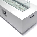 Bluegrass Living 42 Inch x 15 Inch Rectangular MGO Propane Fire Pit Table with Side Table Tank Storage, Glass Wind Guard, Crystal Glass Beads, Fabric Cover - Model