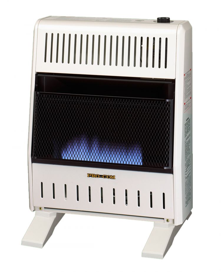 ProCom Dual Fuel Ventless Blue Flame Gas Space Heater With Blower and Base Feet - 20,000 BTU, T-Stat Control - Model