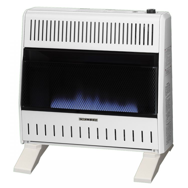 ProCom Dual Fuel Ventless Blue Flame Gas Space Heater With Blower and Base Feet - 30,000 BTU, T-Stat Control - Model