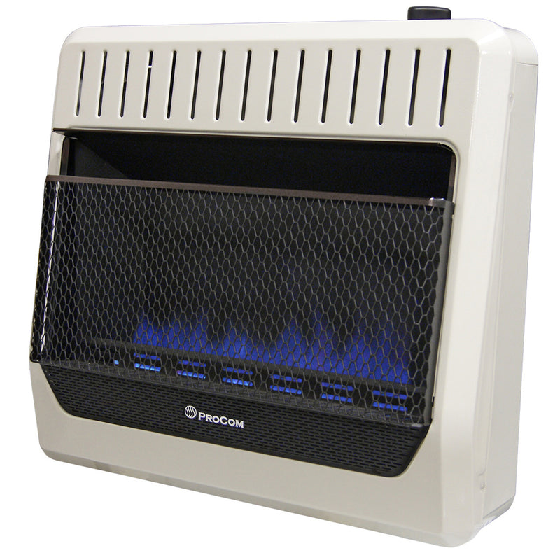 ProCom Ventless Dual Fuel Blue Flame Wall Heater - 30,000 BTU, T-Stat Control - Model