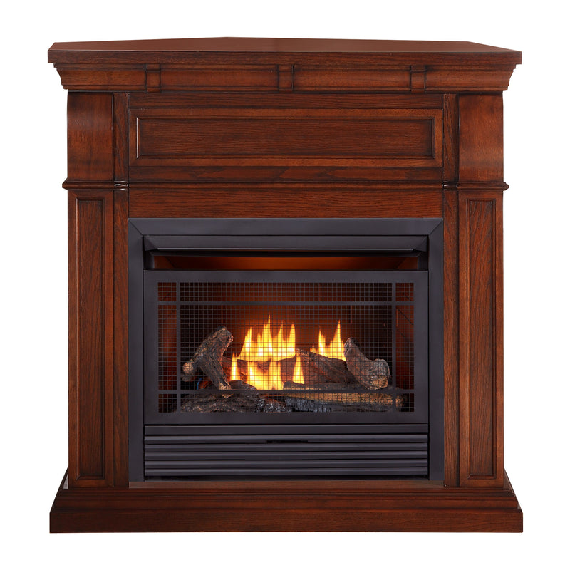 Duluth Forge Dual Fuel Ventless Gas Fireplace With Mantel - 26,000 BTU, T-Stat Control, Chestnut Oak Finish - Model
