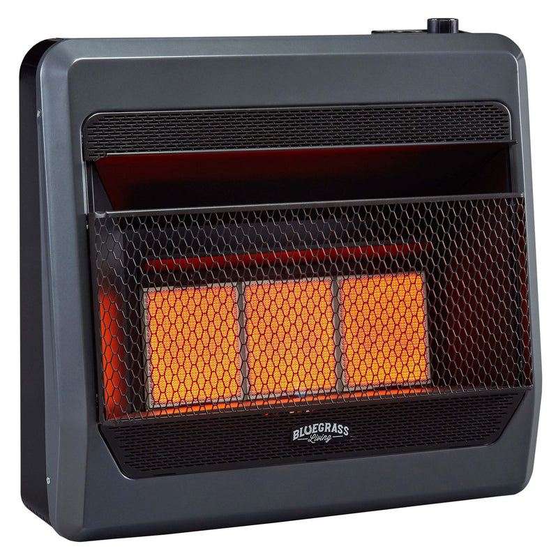 Bluegrass Living Reconditioned Natural Gas Vent Free Infrared Gas Space Heater With Blower and Base Feet - 30,000 BTU, T-Stat Control - Model